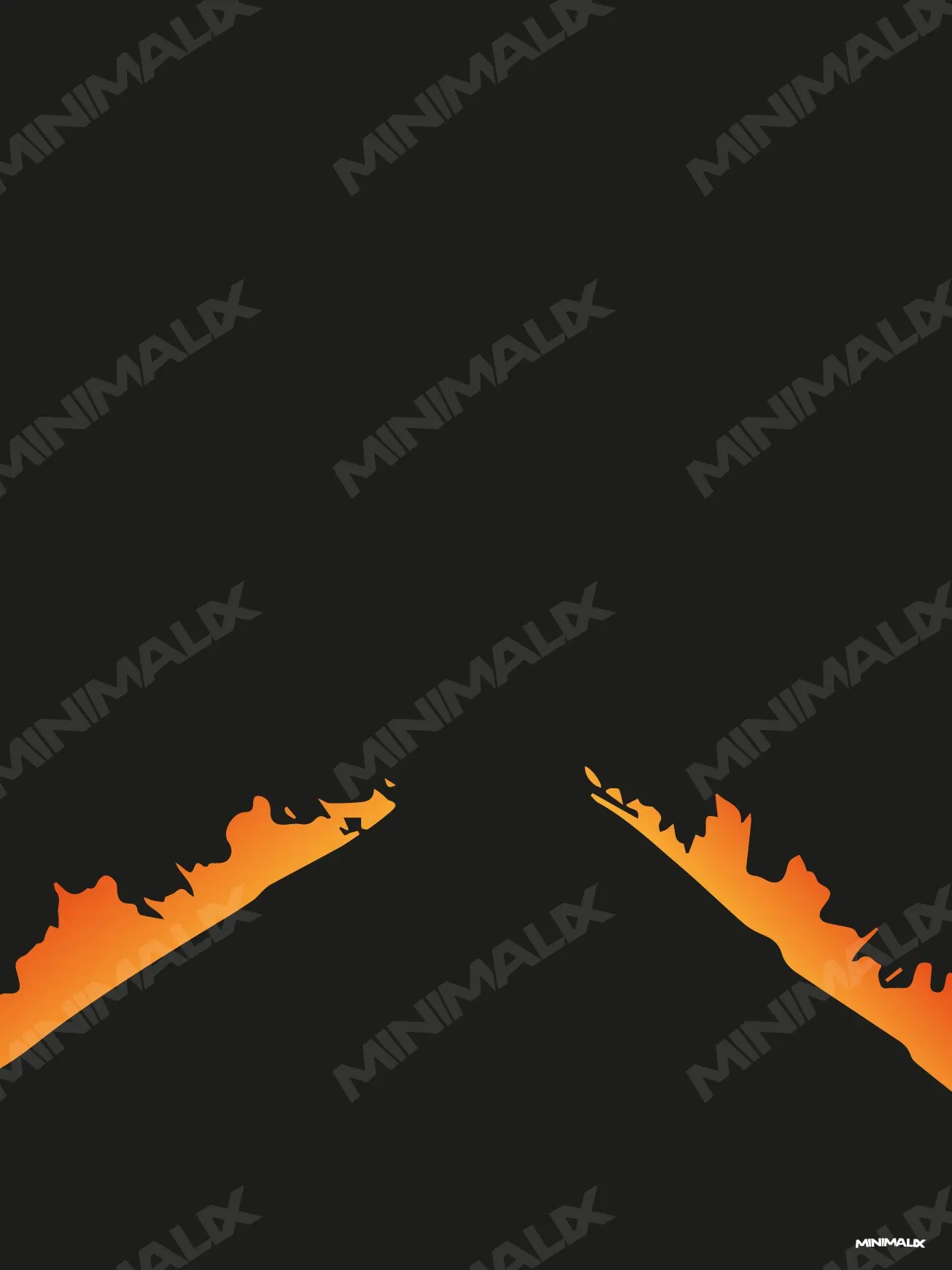Affiche minimaliste noire : deux traînées de feu orange parallèles sur une route de nuit