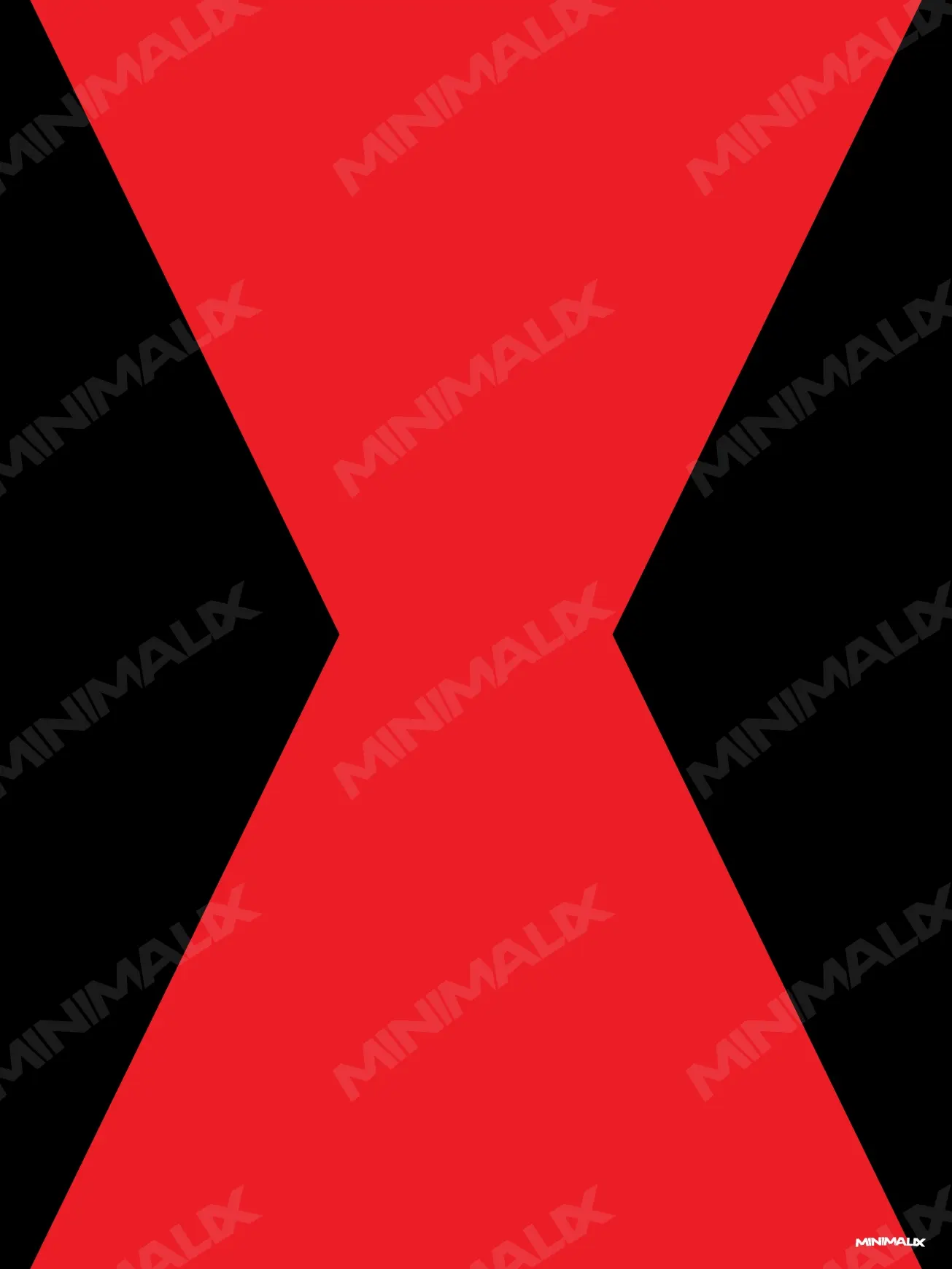 Affiche minimaliste rouge et noire : un grand sablier rouge aux angles nets, deux triangles pointe contre pointe, centré sur un fond noir uni