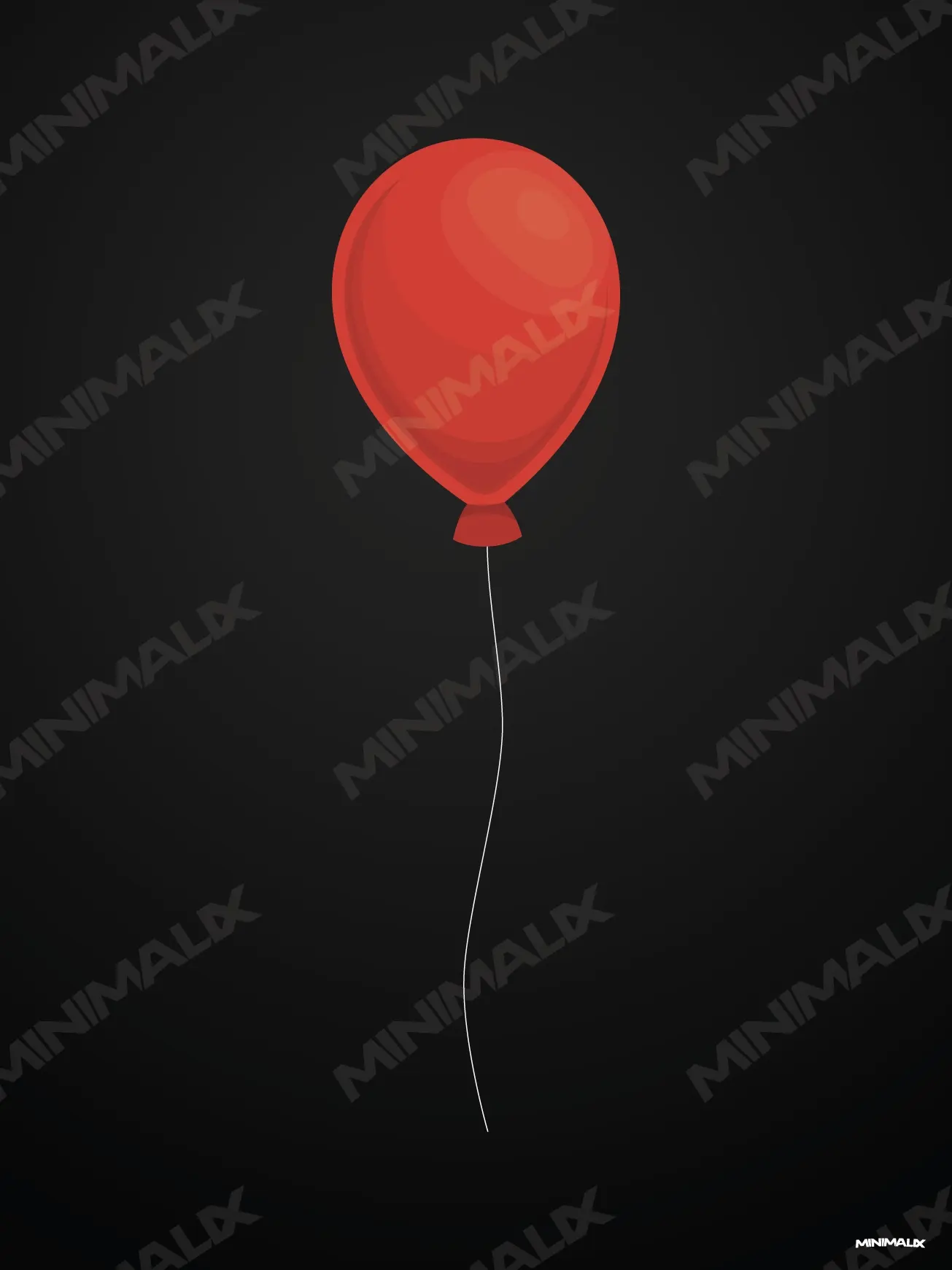 Affiche minimaliste noire : un ballon de baudruche rouge retenu par un fil blanc, seul sur un fond noir