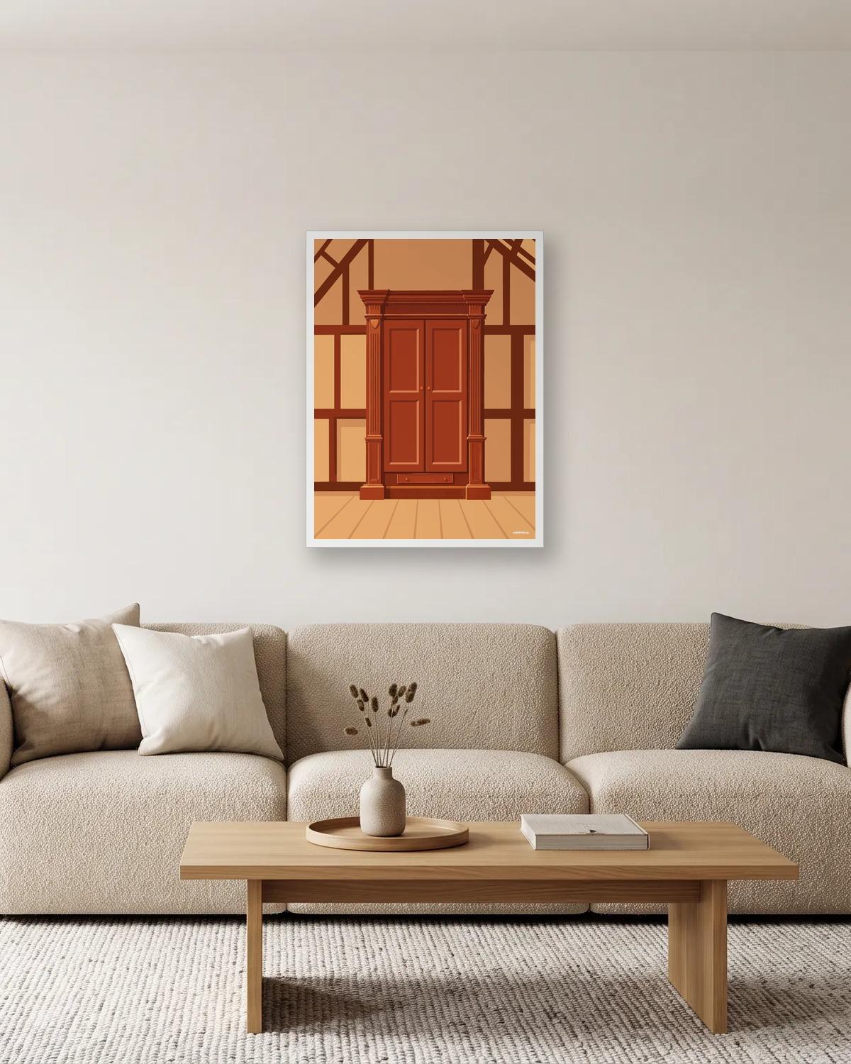 Au fond de l'armoire, affiche encadrée dans un salon