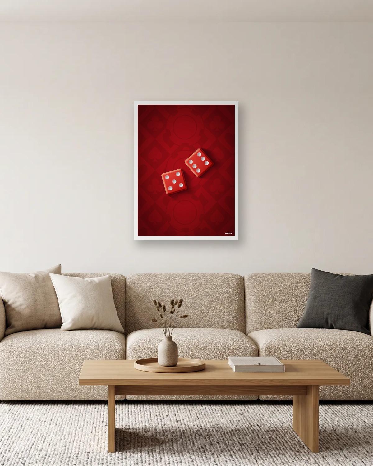Cinq plus six, affiche encadrée dans un salon