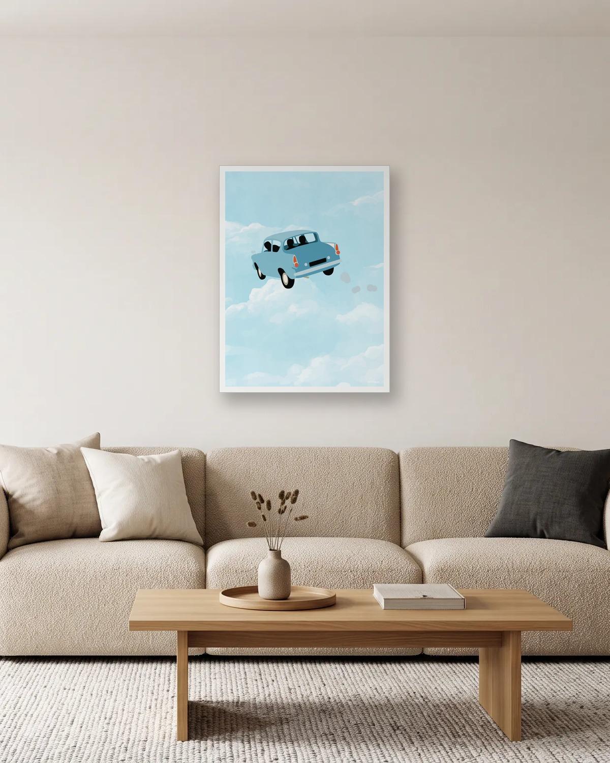 Feux arrière dans les nuages, affiche encadrée dans un salon