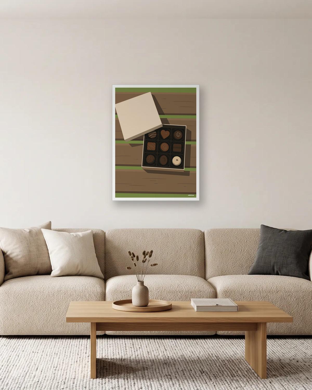 La boîte de chocolats, affiche encadrée dans un salon