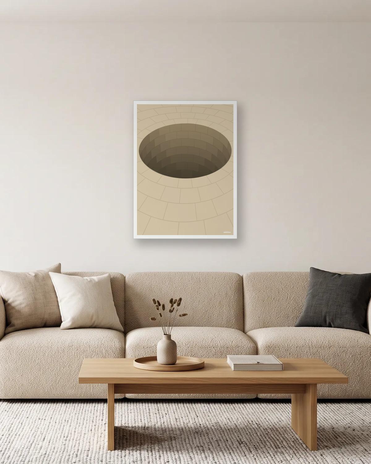 Terre et eau, affiche encadrée dans un salon