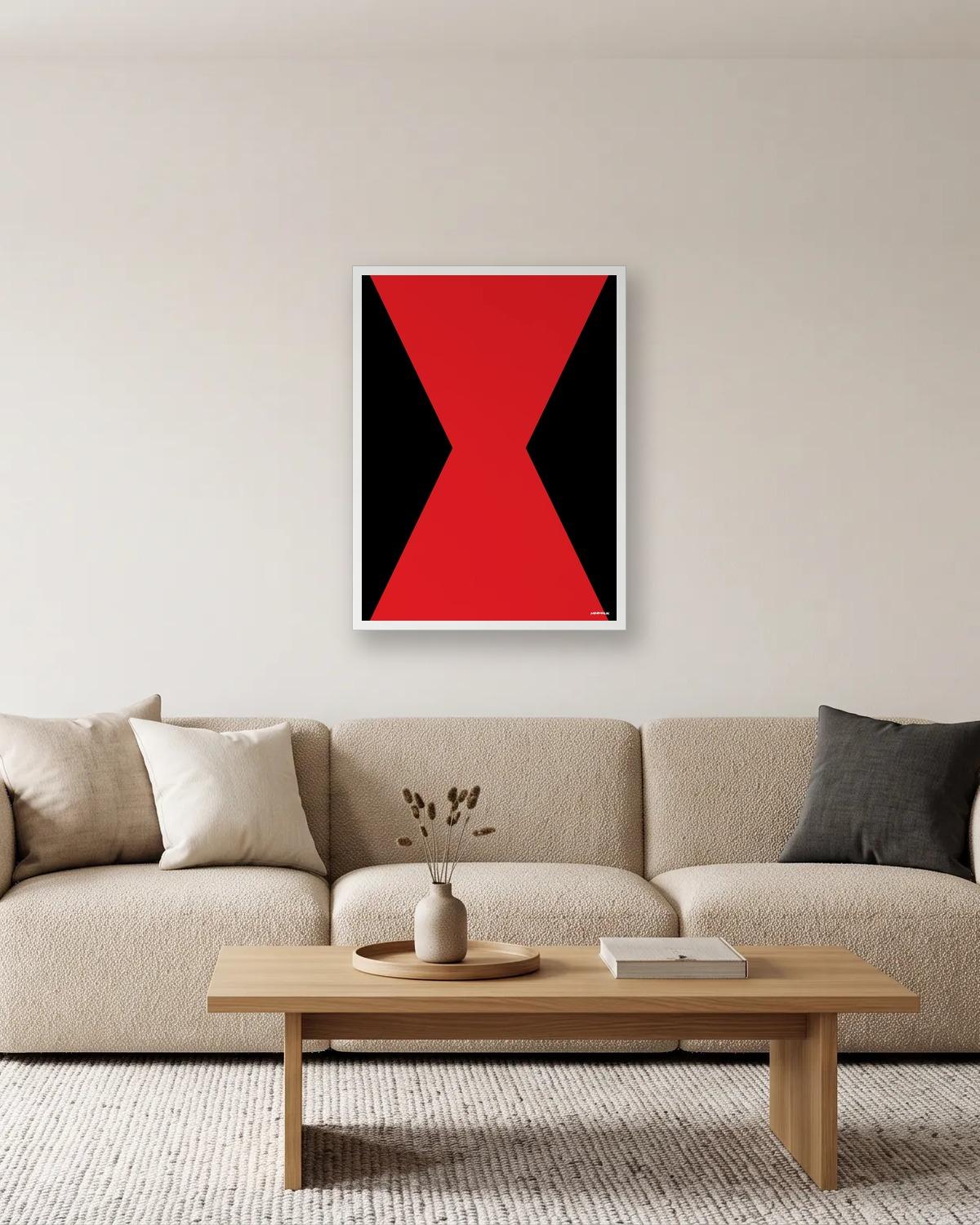 Le sablier rouge, affiche encadrée dans un salon