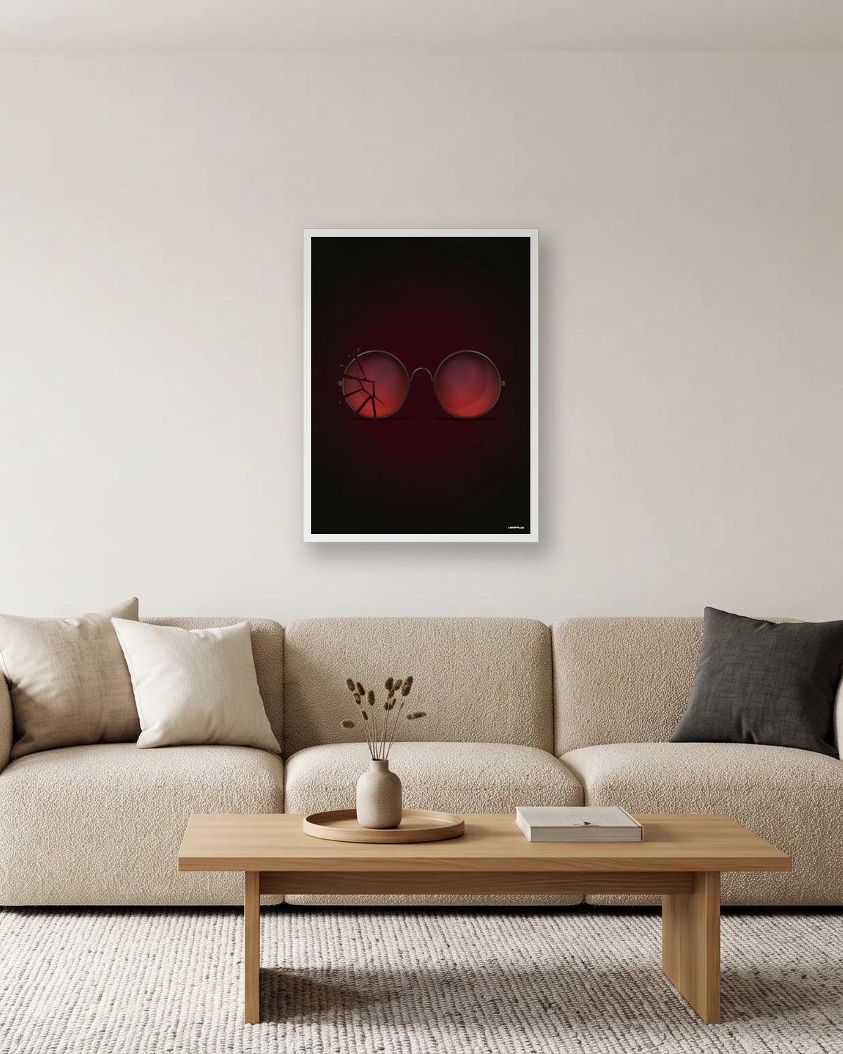 Le verre gauche, affiche encadrée dans un salon