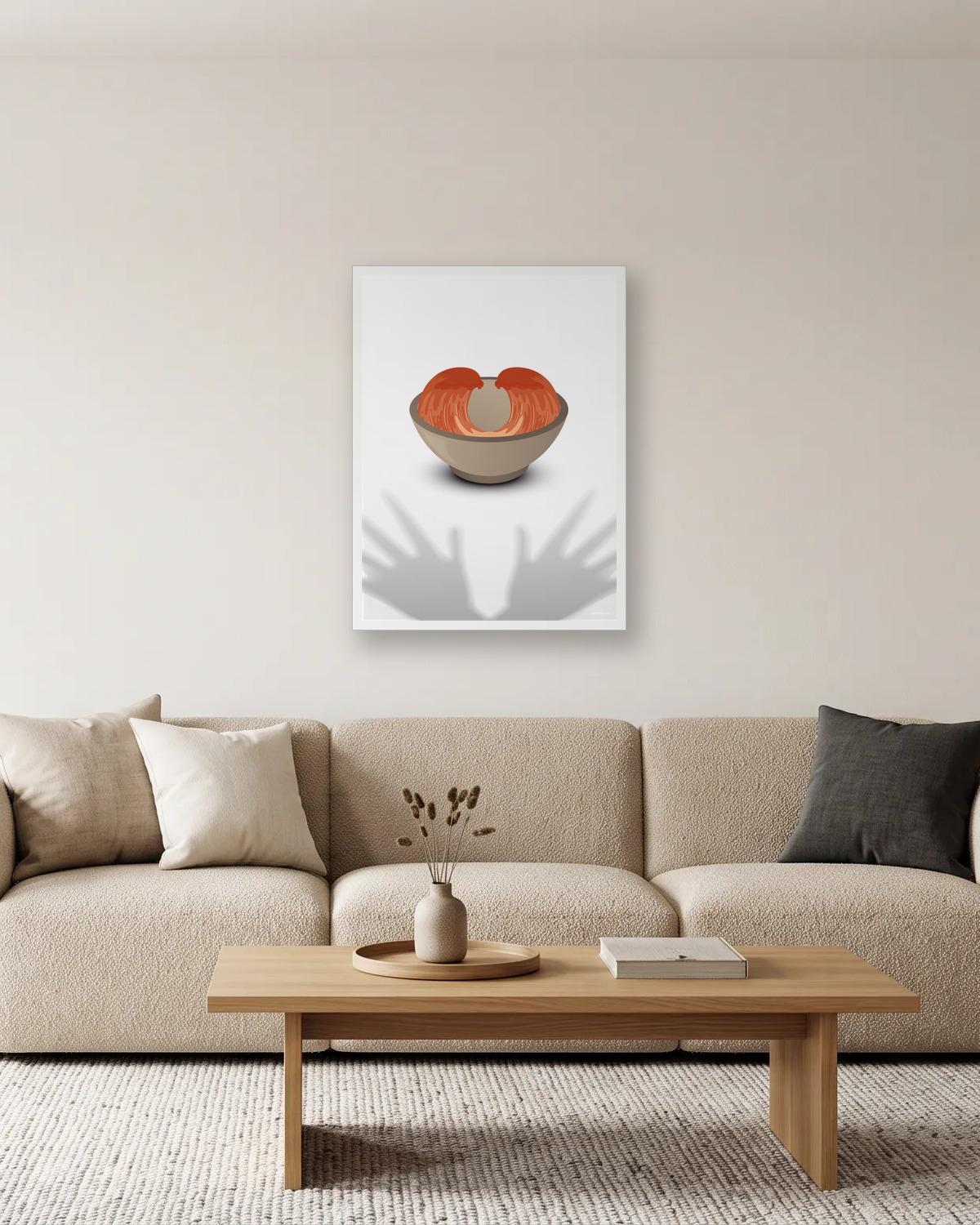 Miracle à la tomate, affiche encadrée dans un salon