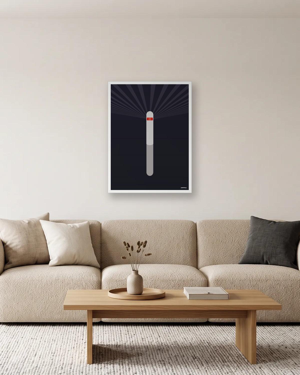 Regardez le point rouge, affiche encadrée dans un salon