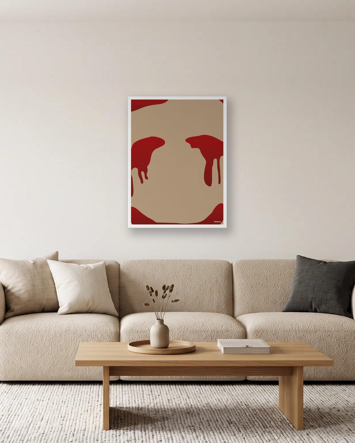 Sourire au mur, affiche encadrée dans un salon