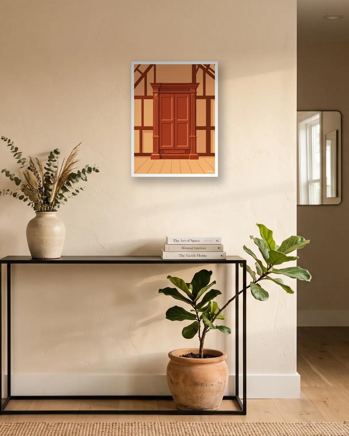 Au fond de l'armoire, affiche encadrée dans une entrée