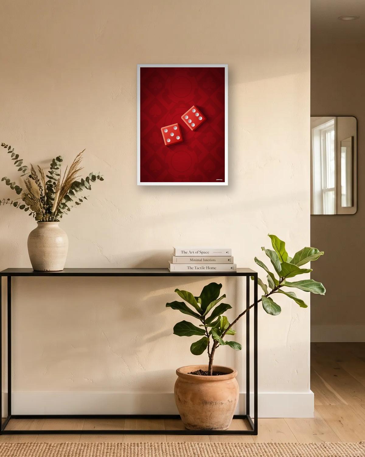 Cinq plus six, affiche encadrée dans une entrée