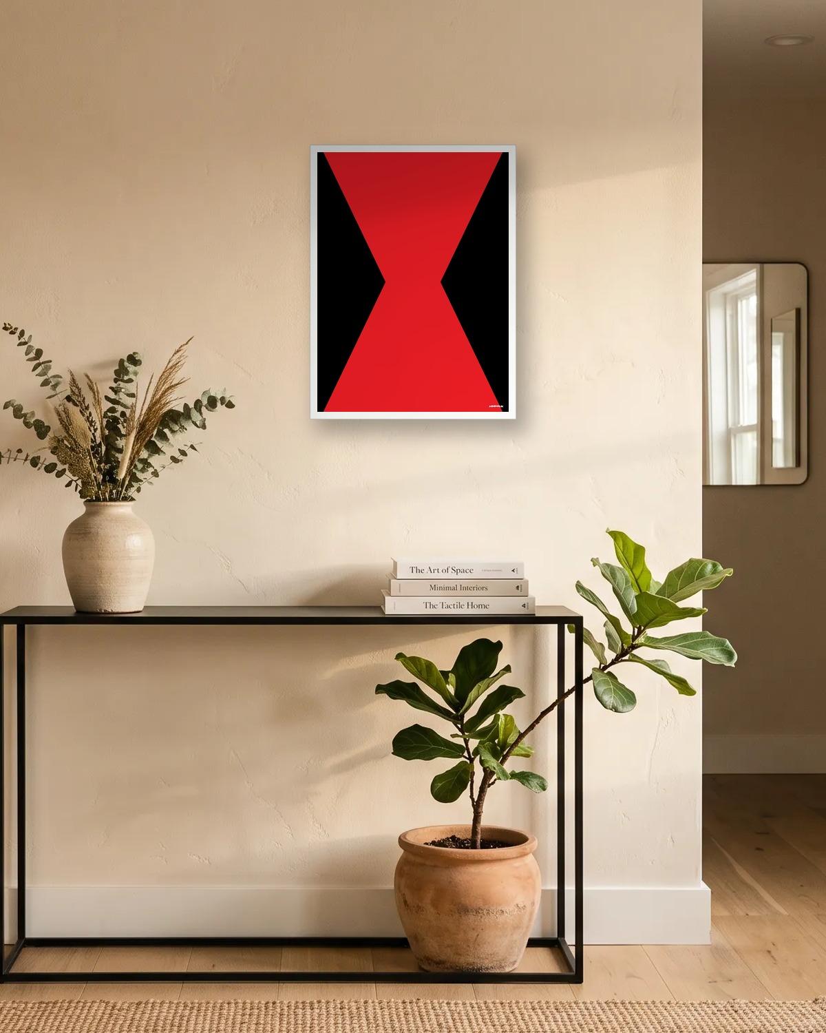 Le sablier rouge, affiche encadrée dans une entrée