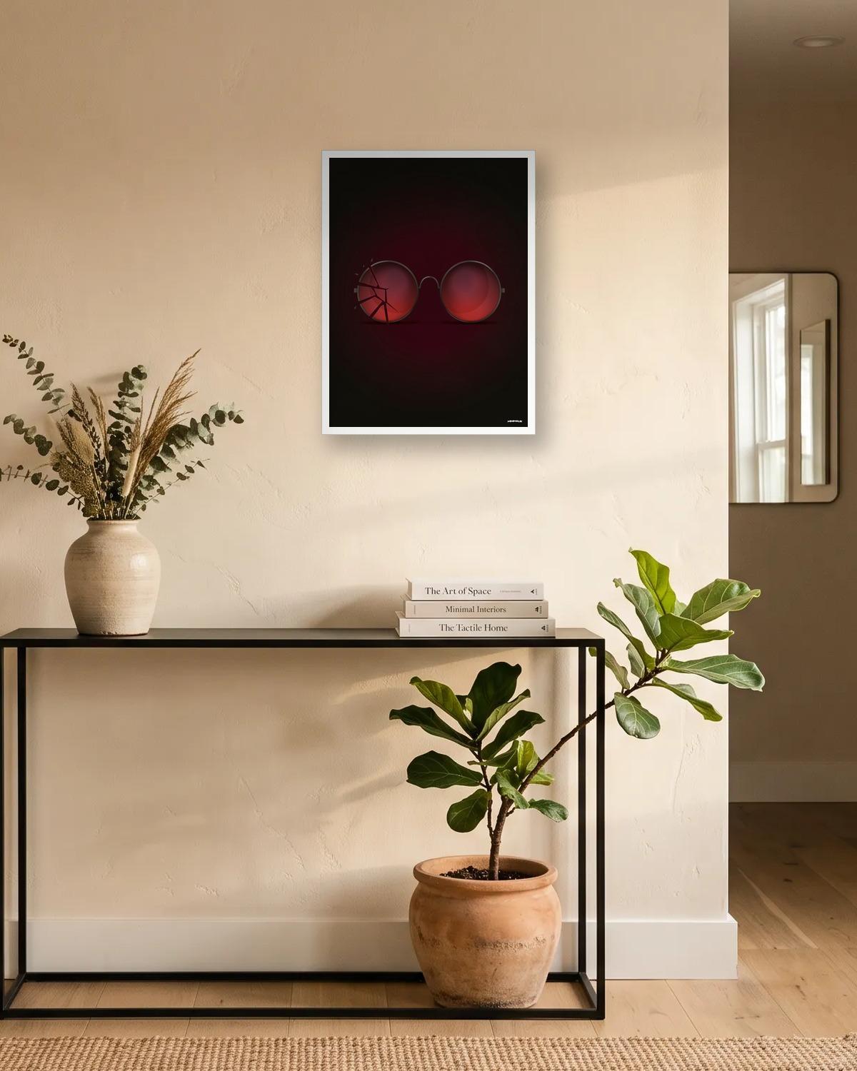 Le verre gauche, affiche encadrée dans une entrée
