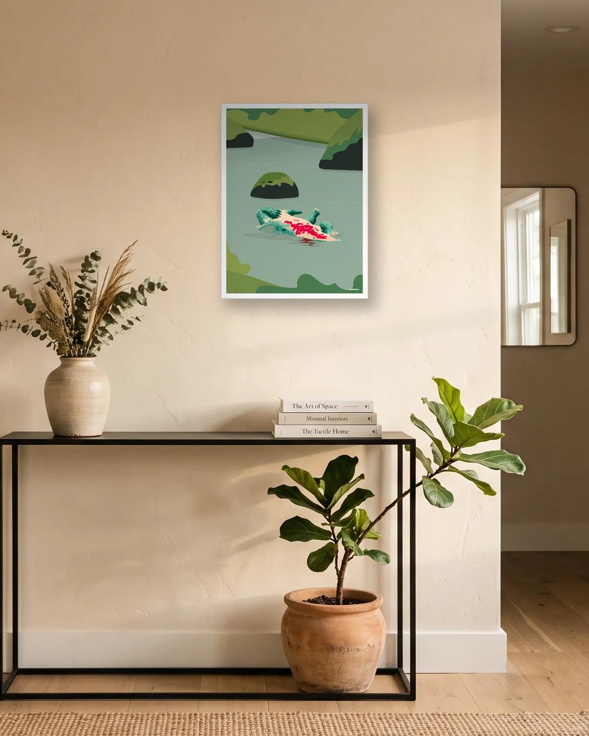 Ventre en l'air, affiche encadrée dans une entrée