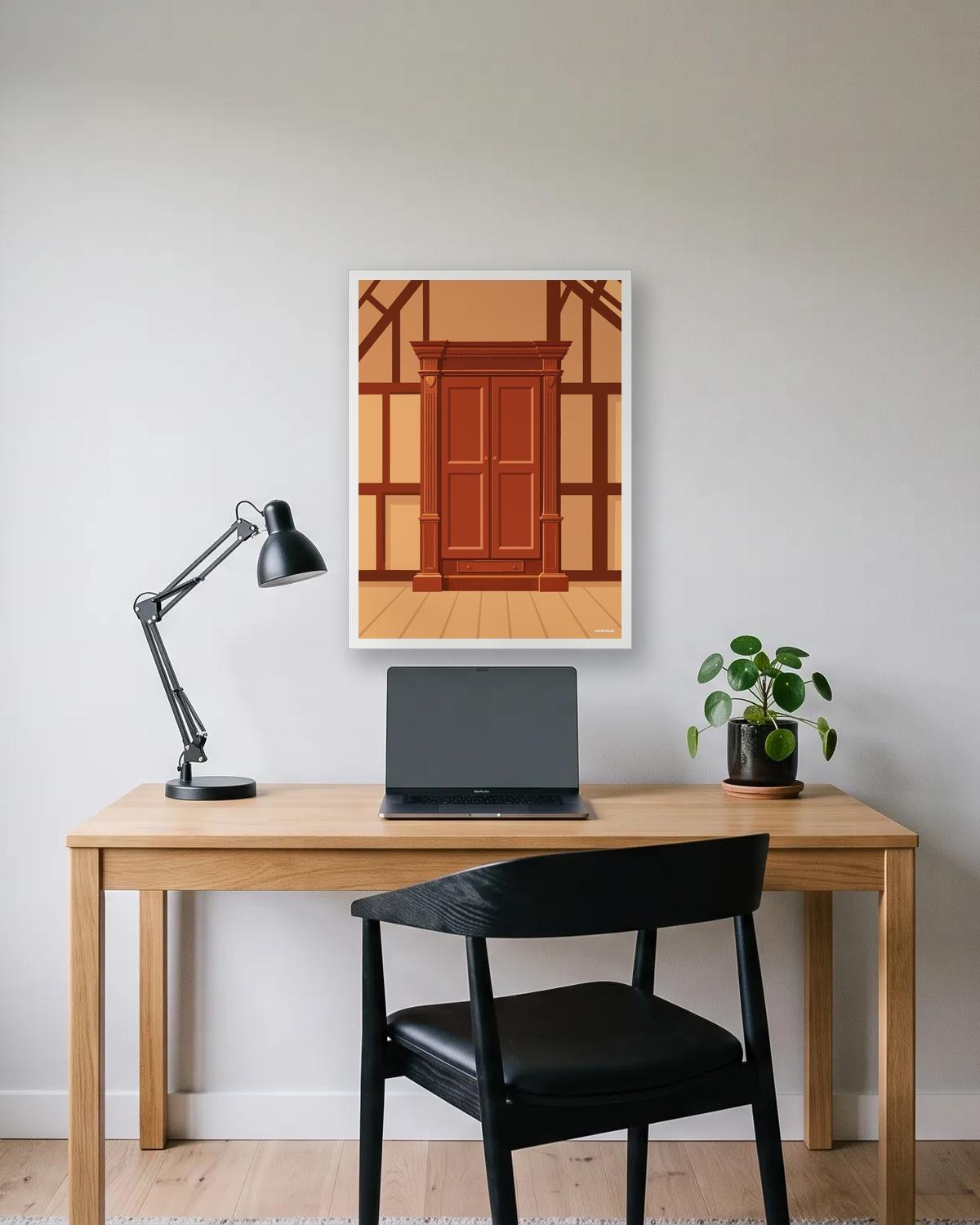 Au fond de l'armoire, affiche encadrée en situation dans la pièce qui lui correspond