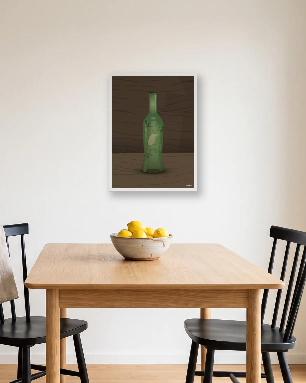 Vous reprendrez bien un verre, affiche encadrée en situation dans la pièce qui lui correspond