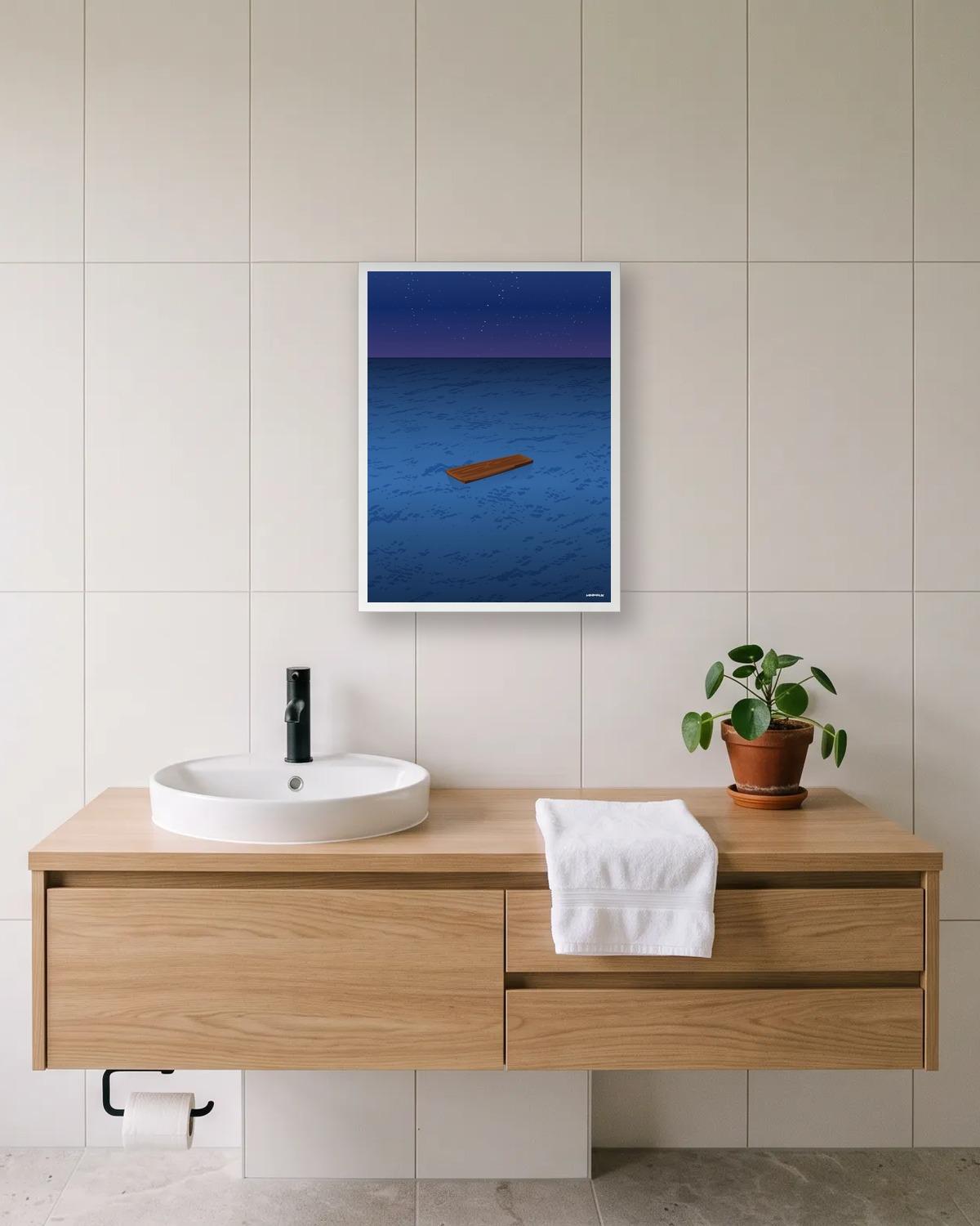 Il y avait de la place, affiche encadrée en situation dans la pièce qui lui correspond