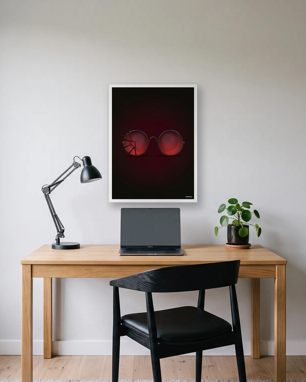 Le verre gauche, affiche encadrée en situation dans la pièce qui lui correspond