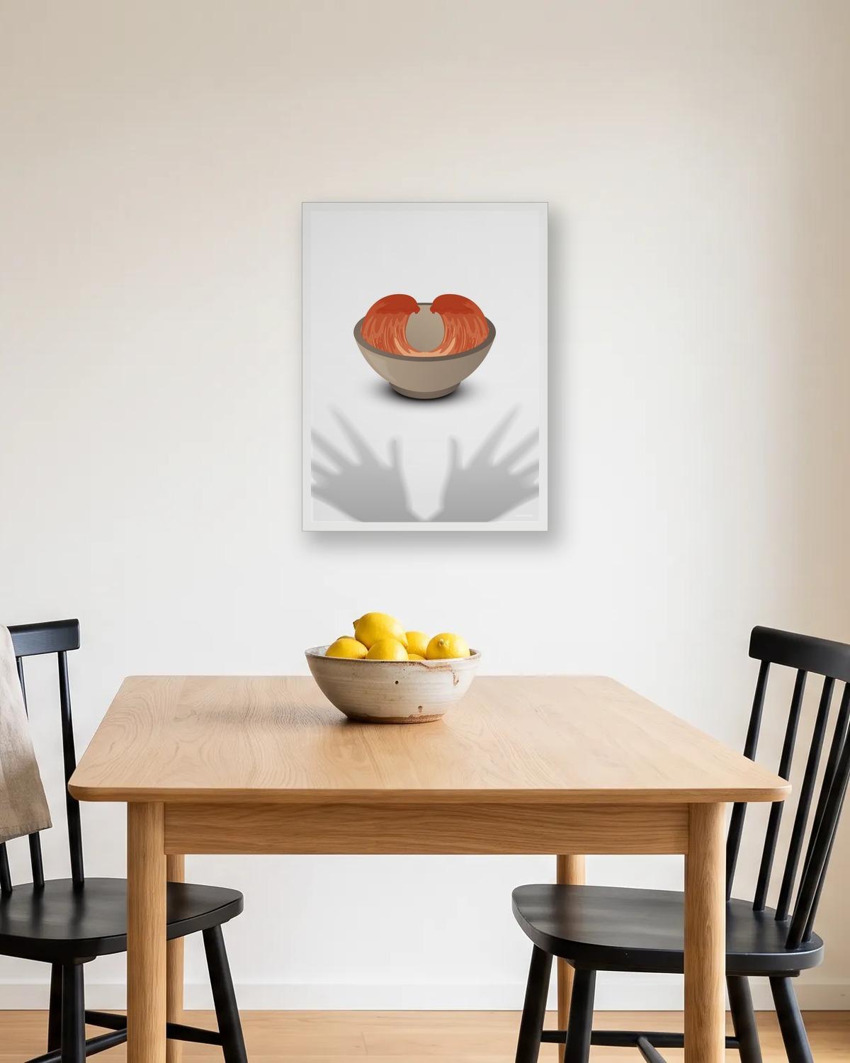 Miracle à la tomate, affiche encadrée en situation dans la pièce qui lui correspond